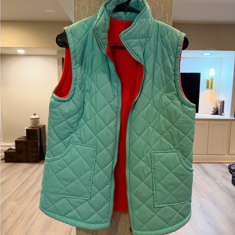 Reversible Quilted Puffer Vest - Teal Green & Red - Size S/M